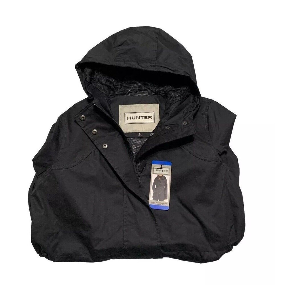 HUNTER Women's Size XS Cotton Smock Hooded Rain Jacket Water Resistant Black - Picture 12 of 12